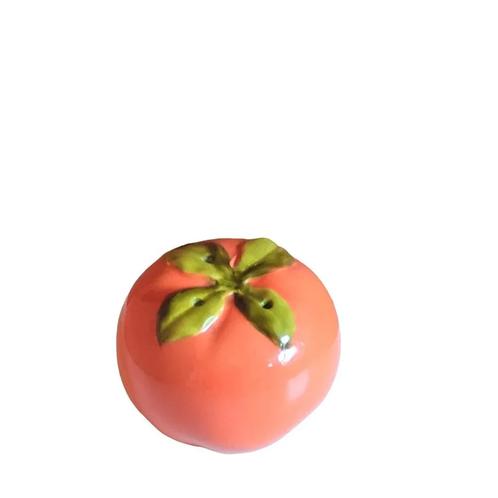 Tomato Persimmon‎ Fruit Salt or Pepper Shaker Orange Ceramic Glossy Farmhouse